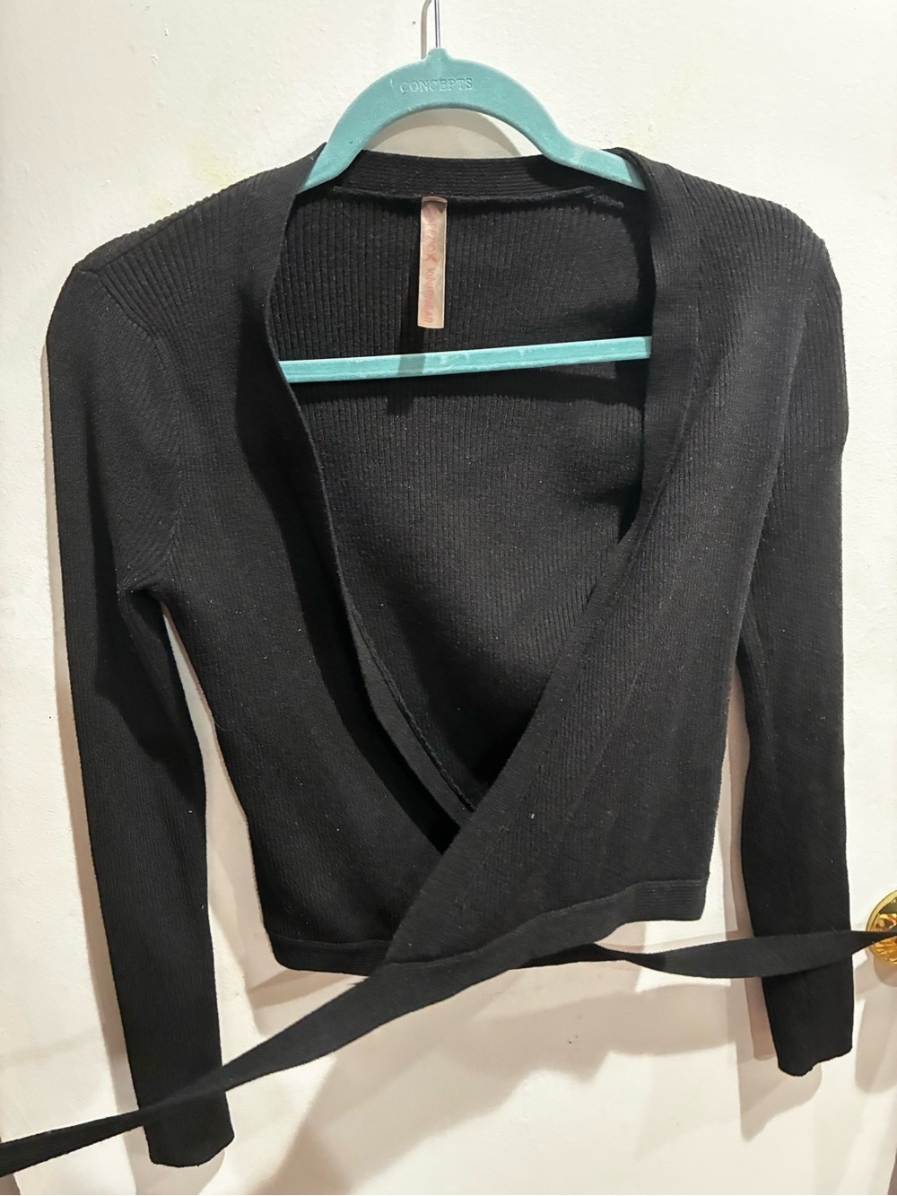 Capezio Black Ribbed Wrap V-Neck Sweater